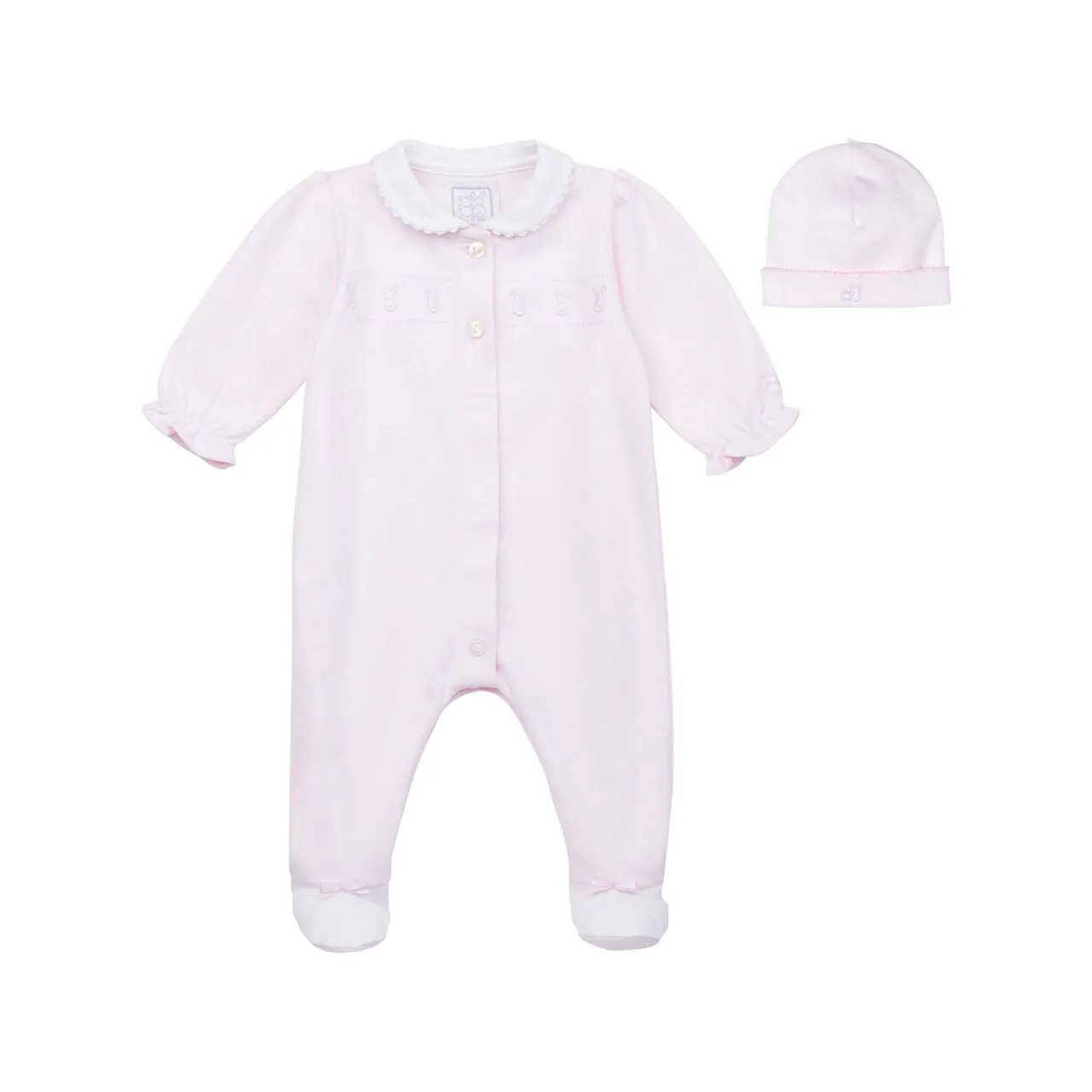 EMILE ET ROSE Helen Two-Piece Collared Babygrow and Hat Set - Light Pink