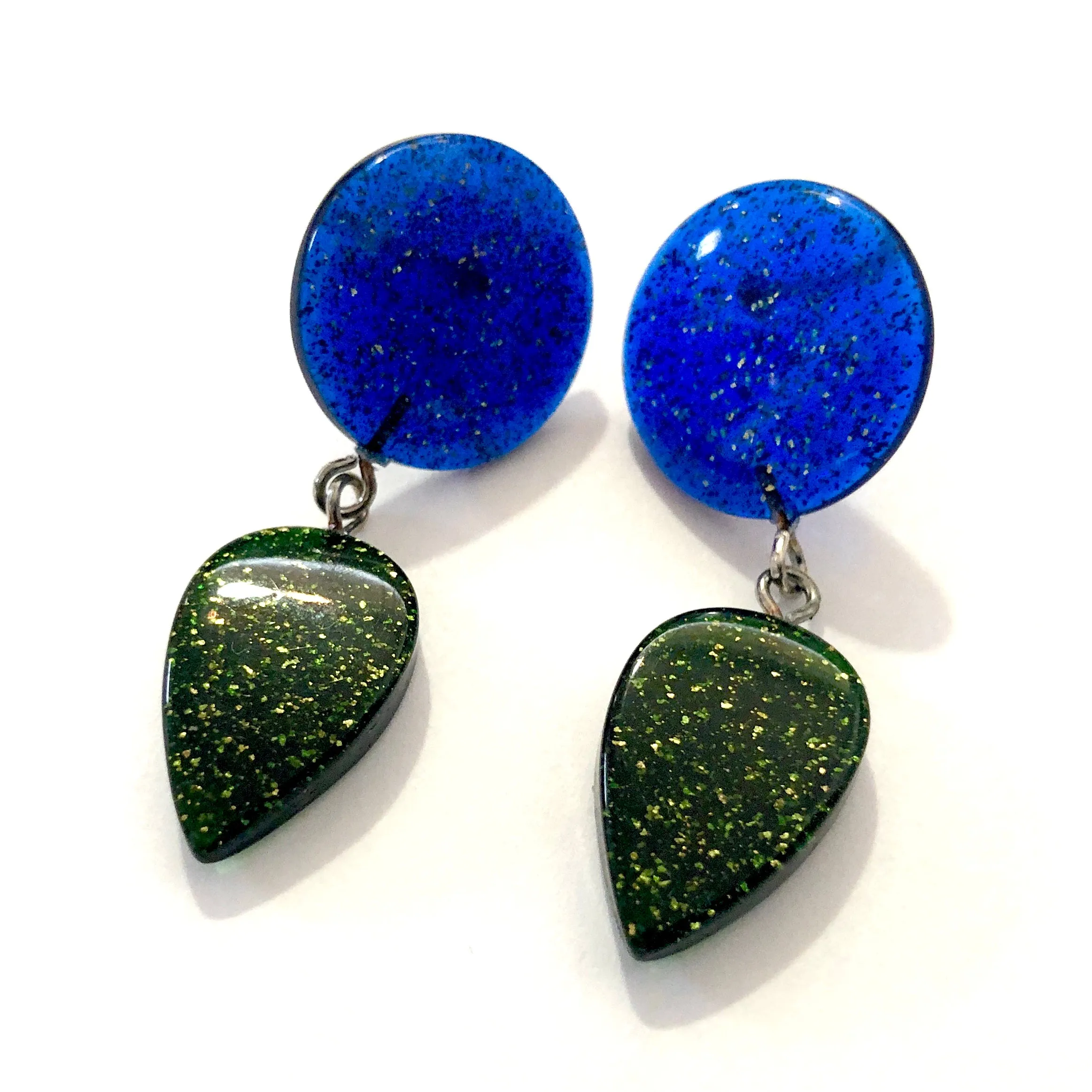 Evergreen & Blue Sparkled Drop Statement Earrings