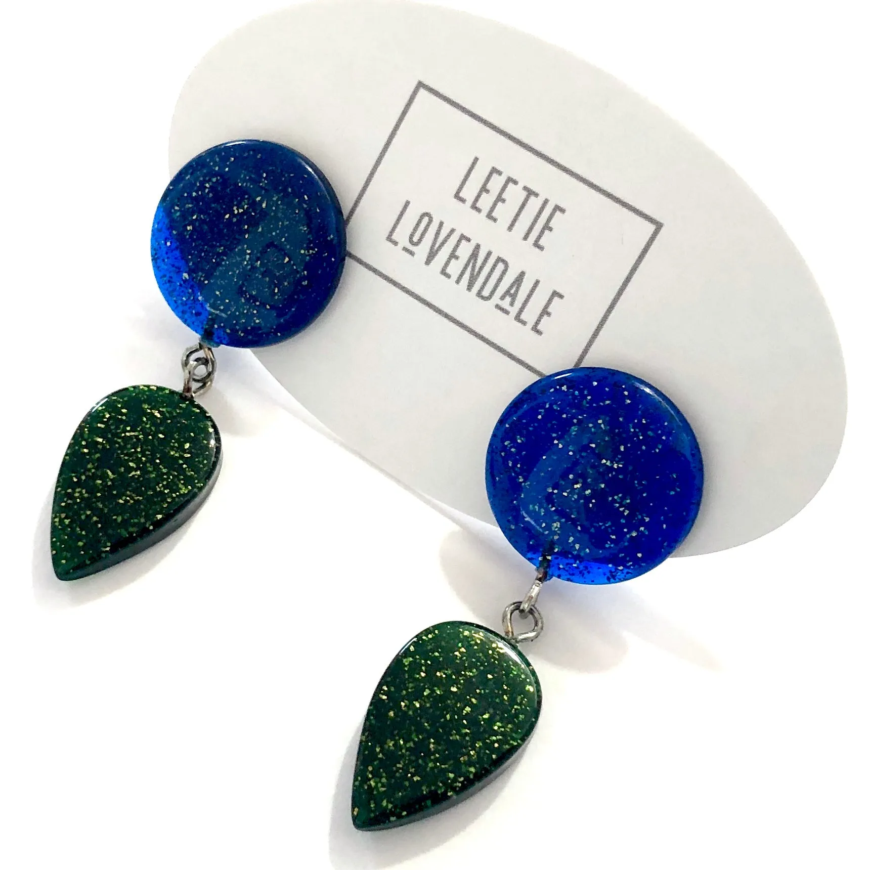 Evergreen & Blue Sparkled Drop Statement Earrings