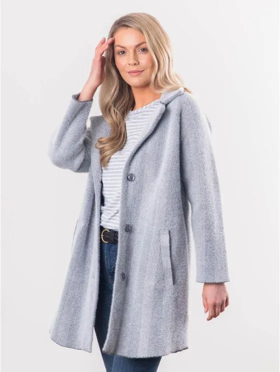 Francis Button Coat in Grey Herringbone