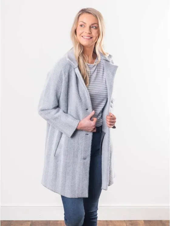 Francis Button Coat in Grey Herringbone