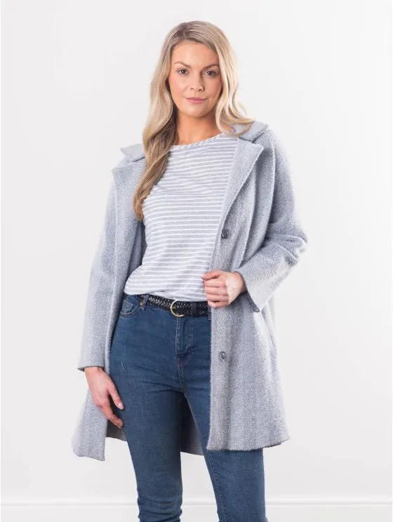 Francis Button Coat in Grey Herringbone