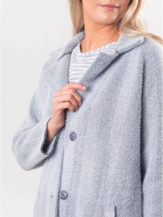 Francis Button Coat in Grey Herringbone