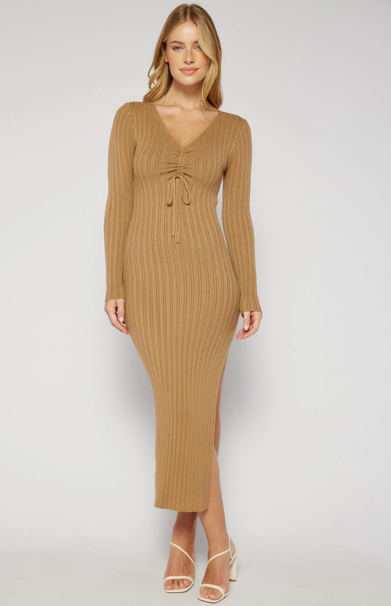 Front Drawstring Detail Knit Midi Dress (SKN804) 