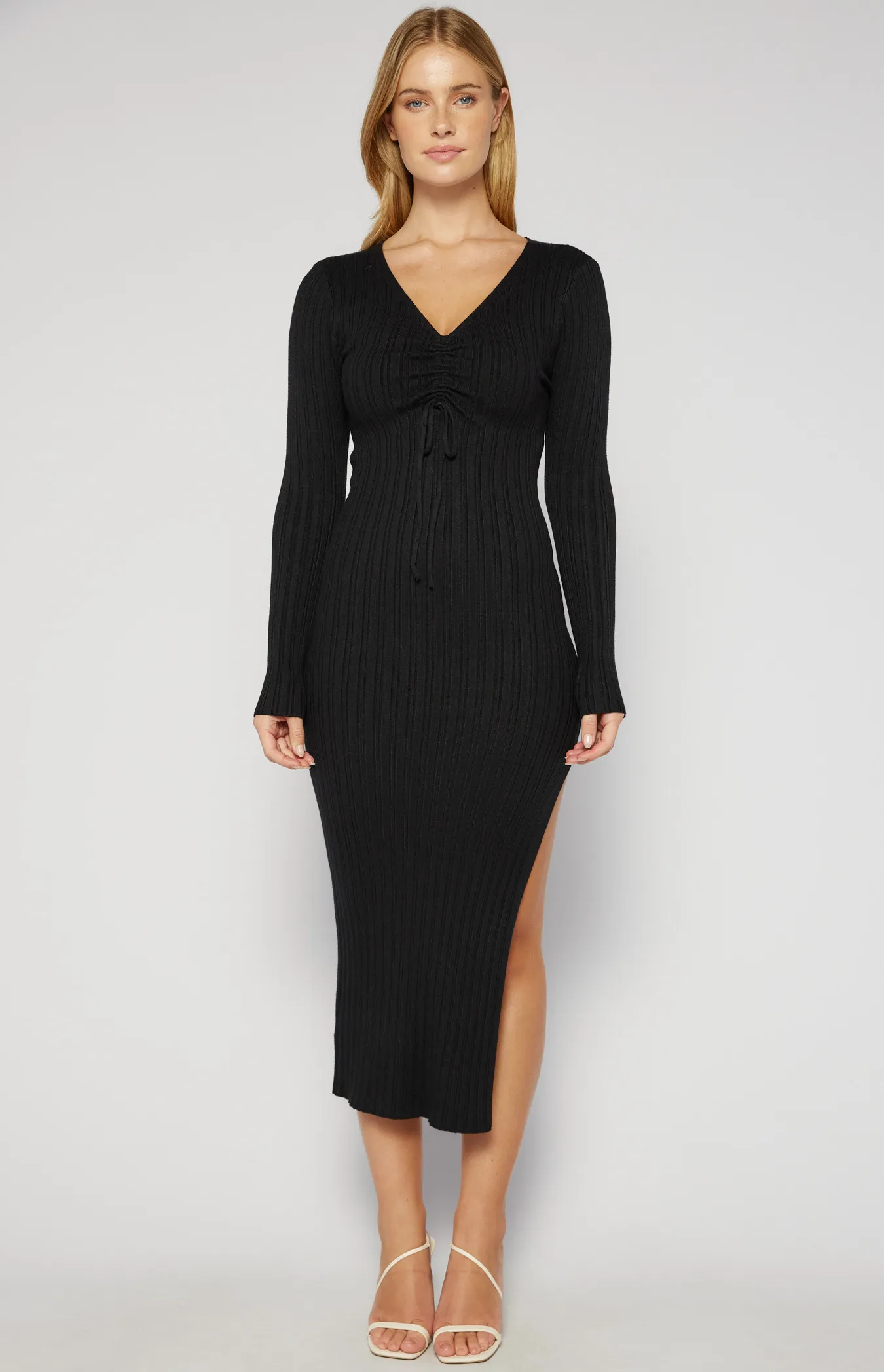 Front Drawstring Detail Knit Midi Dress (SKN804) 