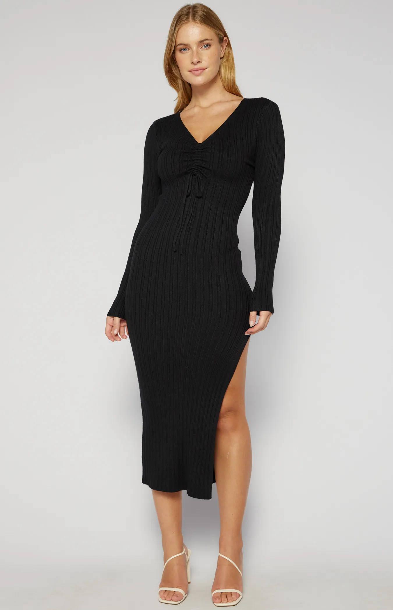 Front Drawstring Detail Knit Midi Dress (SKN804) 