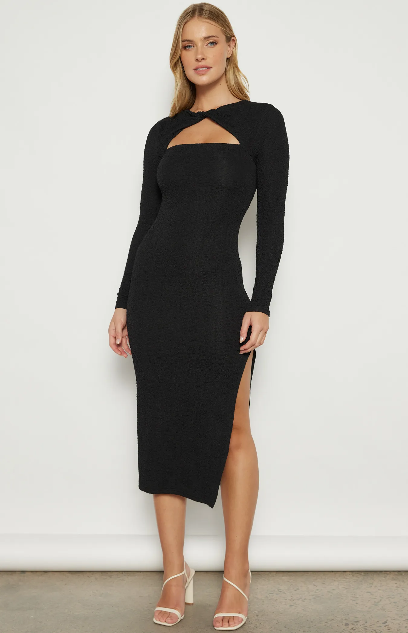 Front Twist Neckline Textured Jersey Midi Dress (WDR687B)