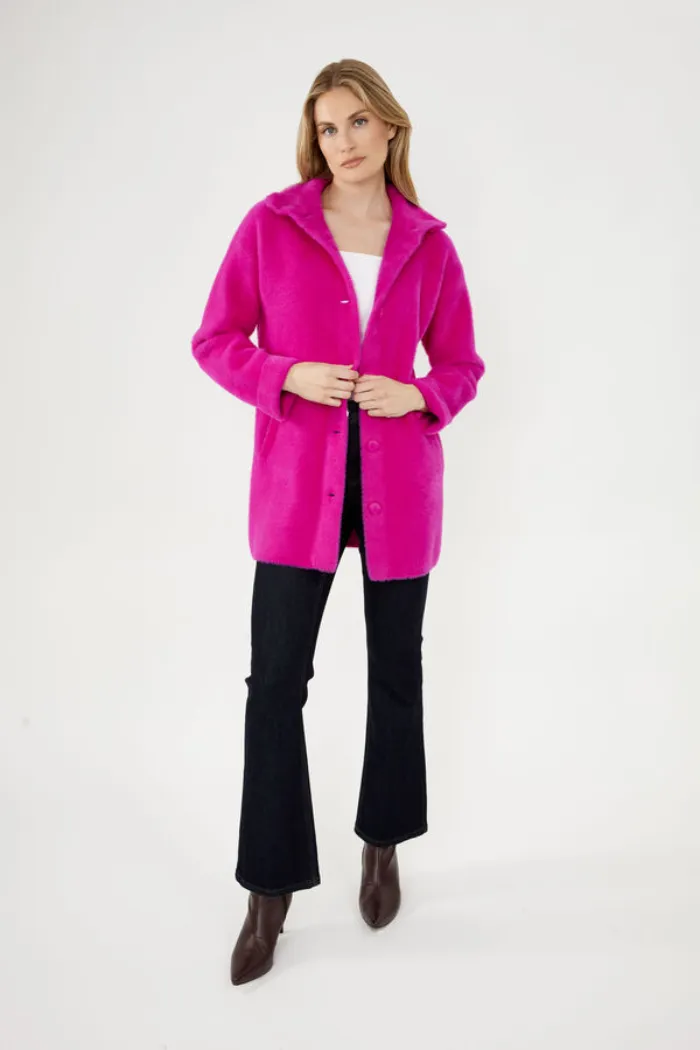 Fuchsia Cozy Knit Mid length Coat