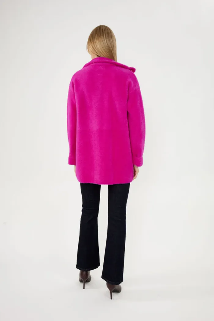 Fuchsia Cozy Knit Mid length Coat