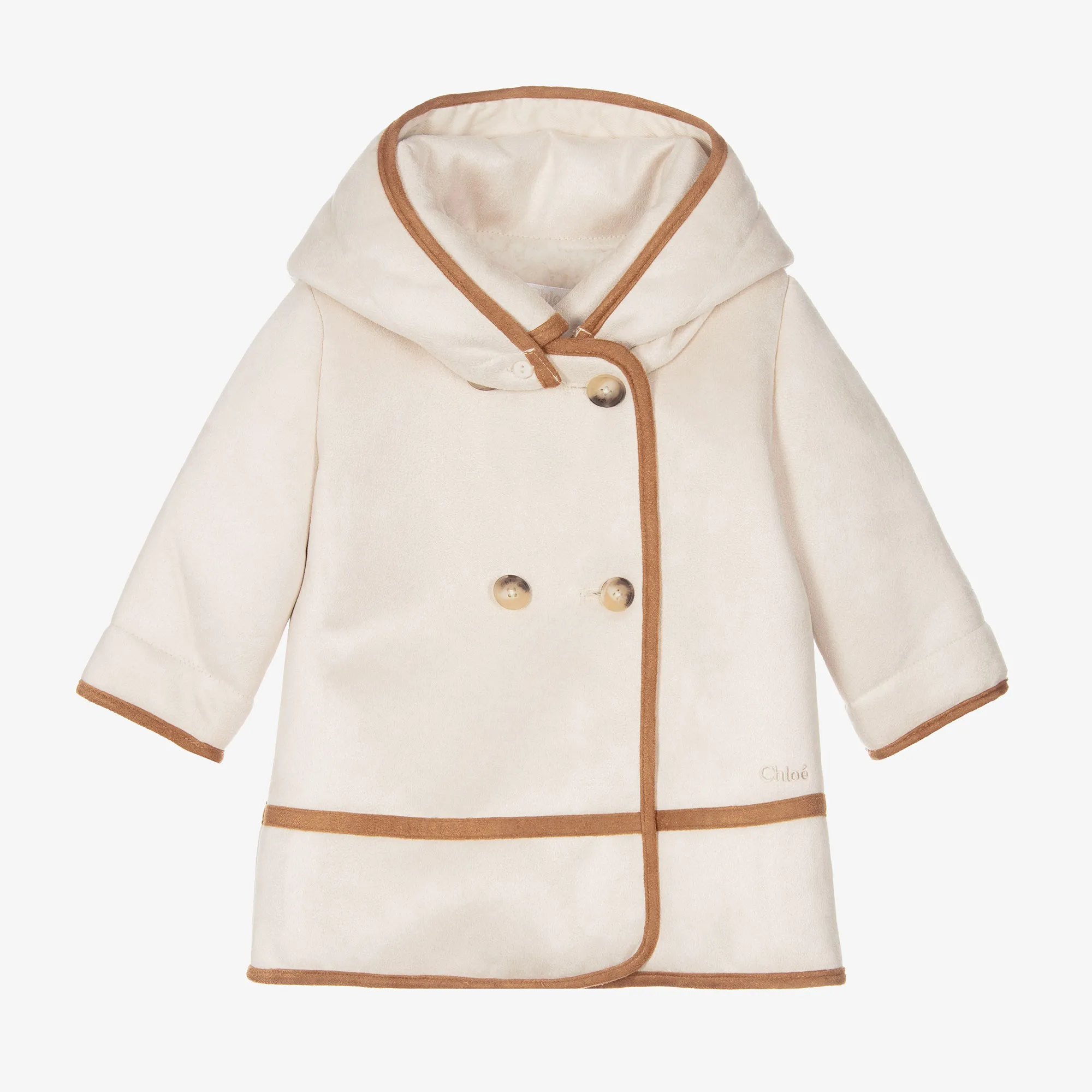 Girls Ivory Faux Shearling Hooded Coat