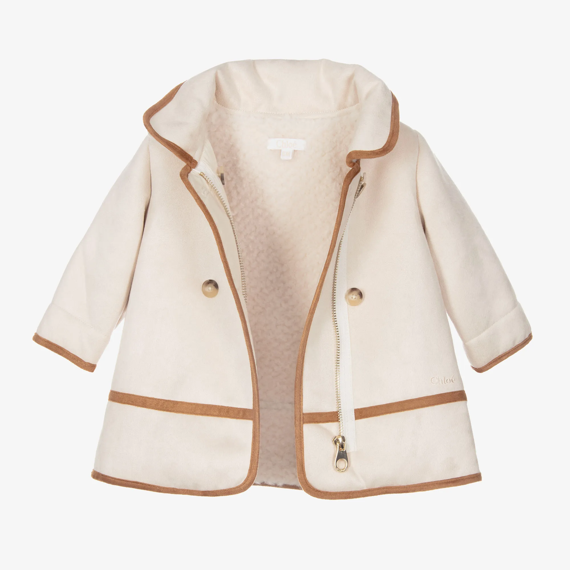 Girls Ivory Faux Shearling Hooded Coat