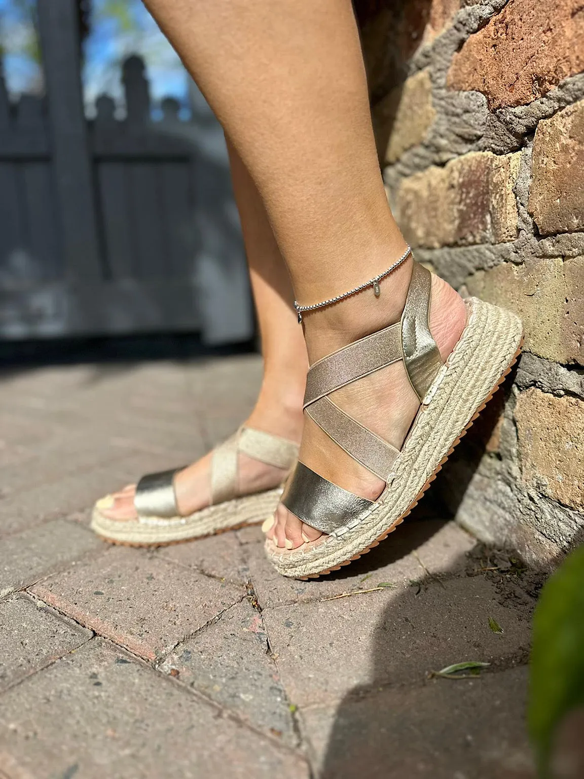 Gold Crossover Strap Sandal