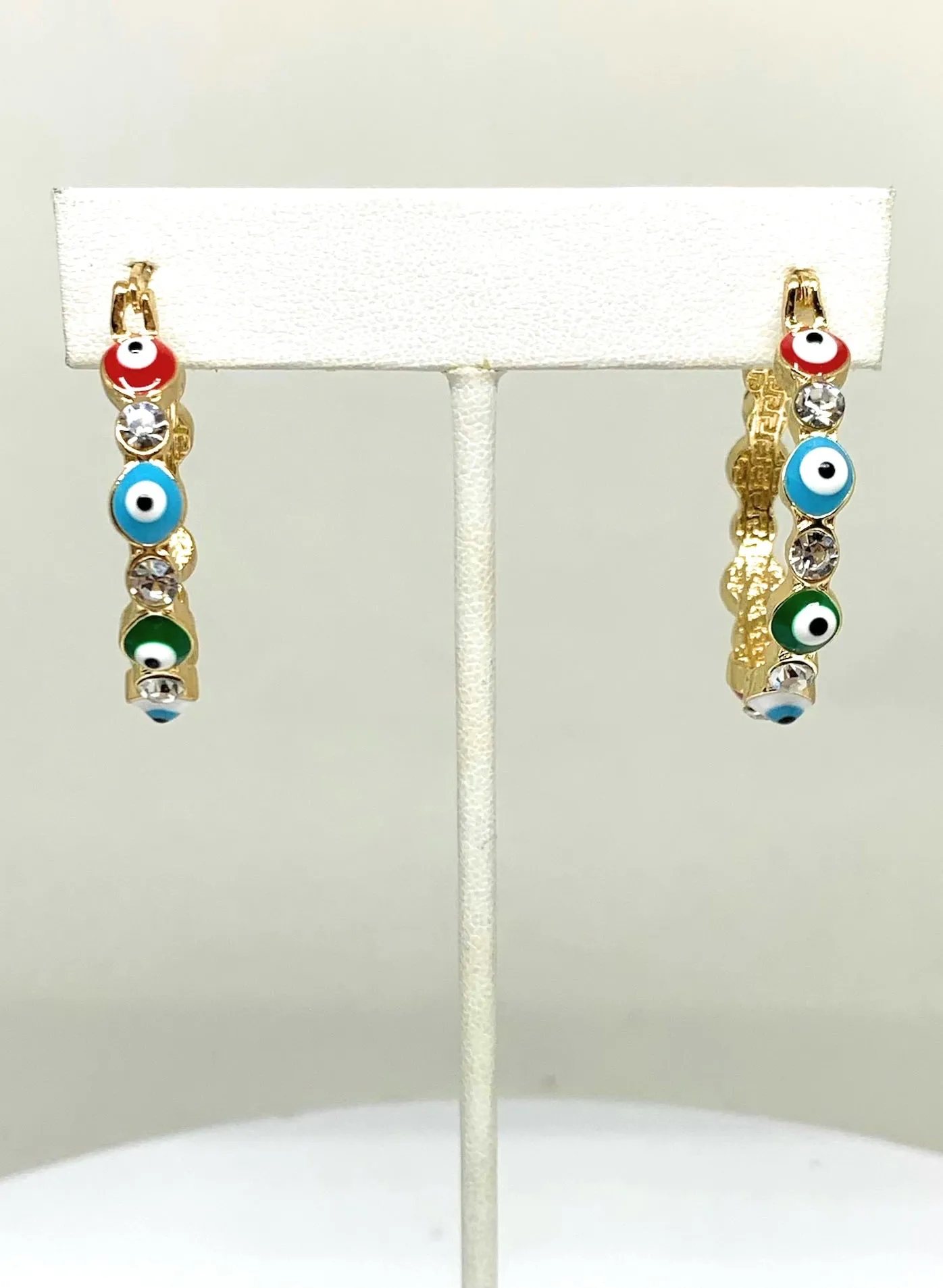 Gold Plated Evil Eye MULTI-COLOR Hoop Earrings Aretes Arracadas (1.25 INCH)