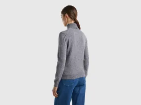 Gray turtleneck in pure Merino wool - Dark Gray | Benetton