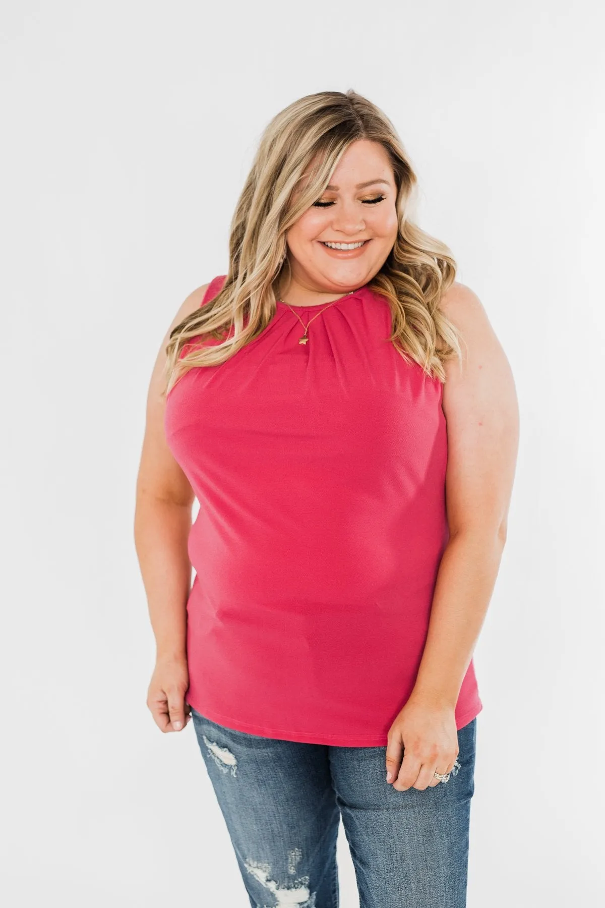 Here I Am Sleeveless Blouse- Fuchsia