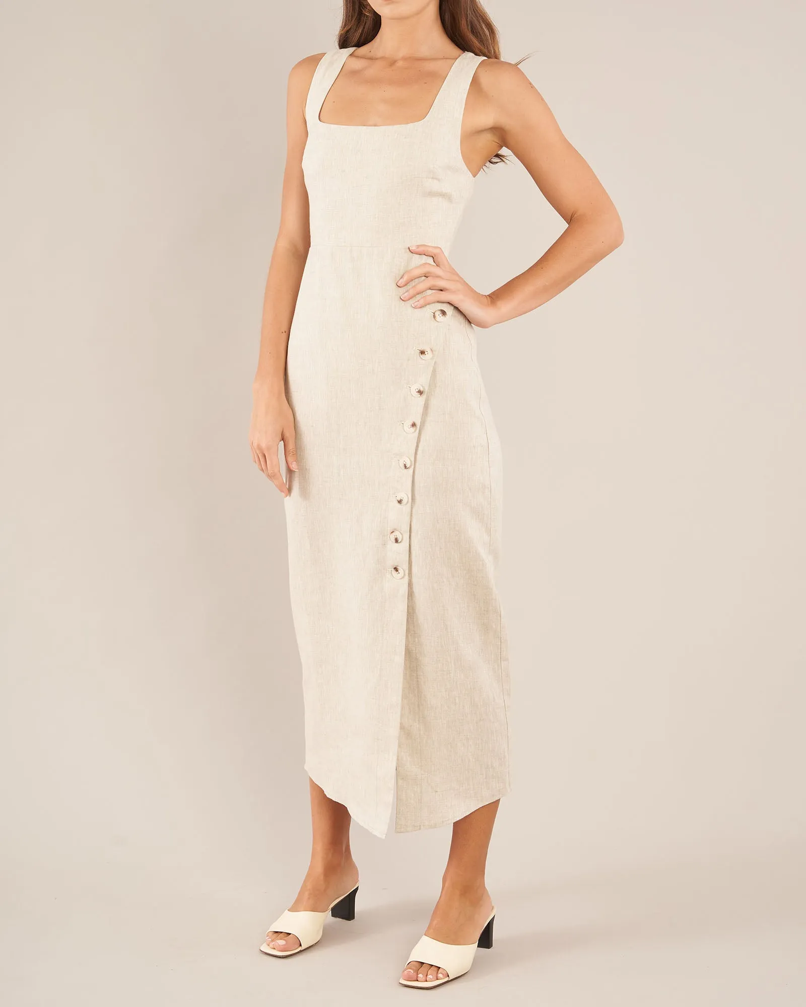 Imari Linen Midi Dress - Natural