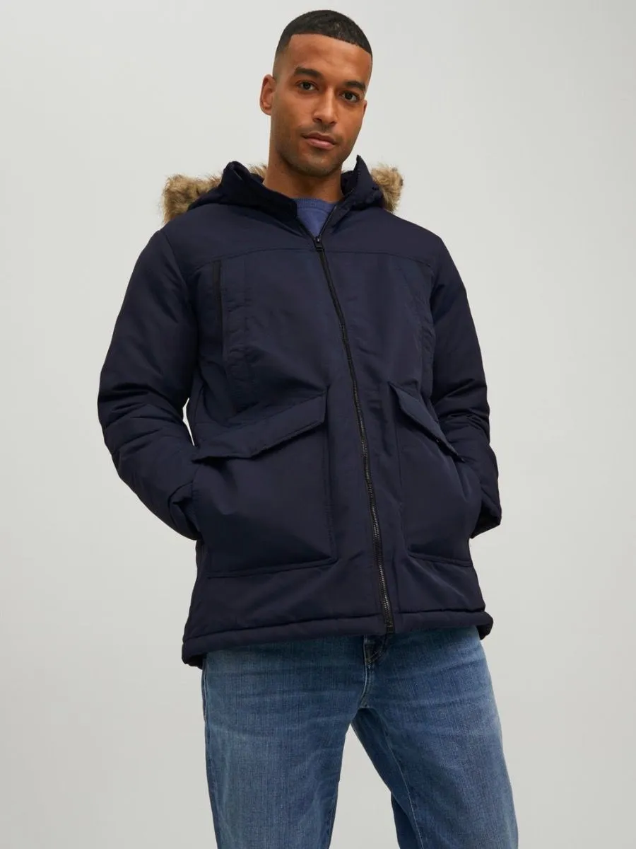 Jack & Jones Hooded Craft Parka Jacket Navy Blazer