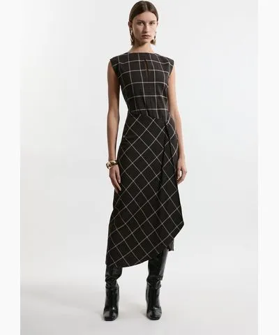 Karen Millen Check Ruffle Tailored Midaxi Dress