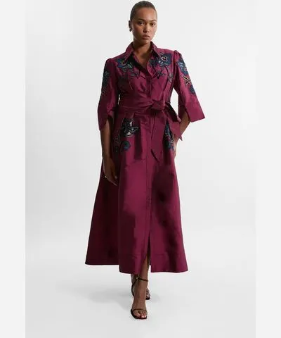 Karen Millen Lydia Millen Plus Size Embellished Taffeta Woven Shirt Dress