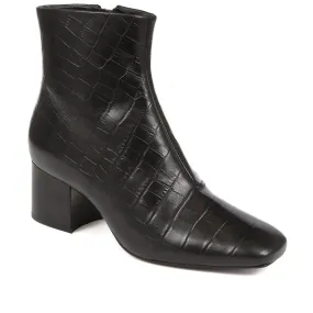 Leather Croc Heeled Ankle Boots - SUZETTA / 324 559