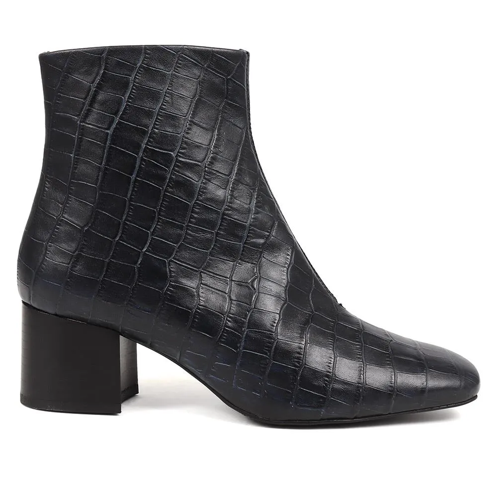 Leather Croc Heeled Ankle Boots - SUZETTA / 324 559