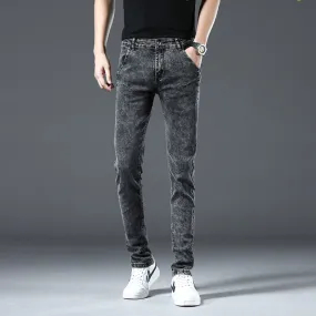 Men's Denim Retro Casual Style Solid Pattern Mid Waist Skinny Jeans