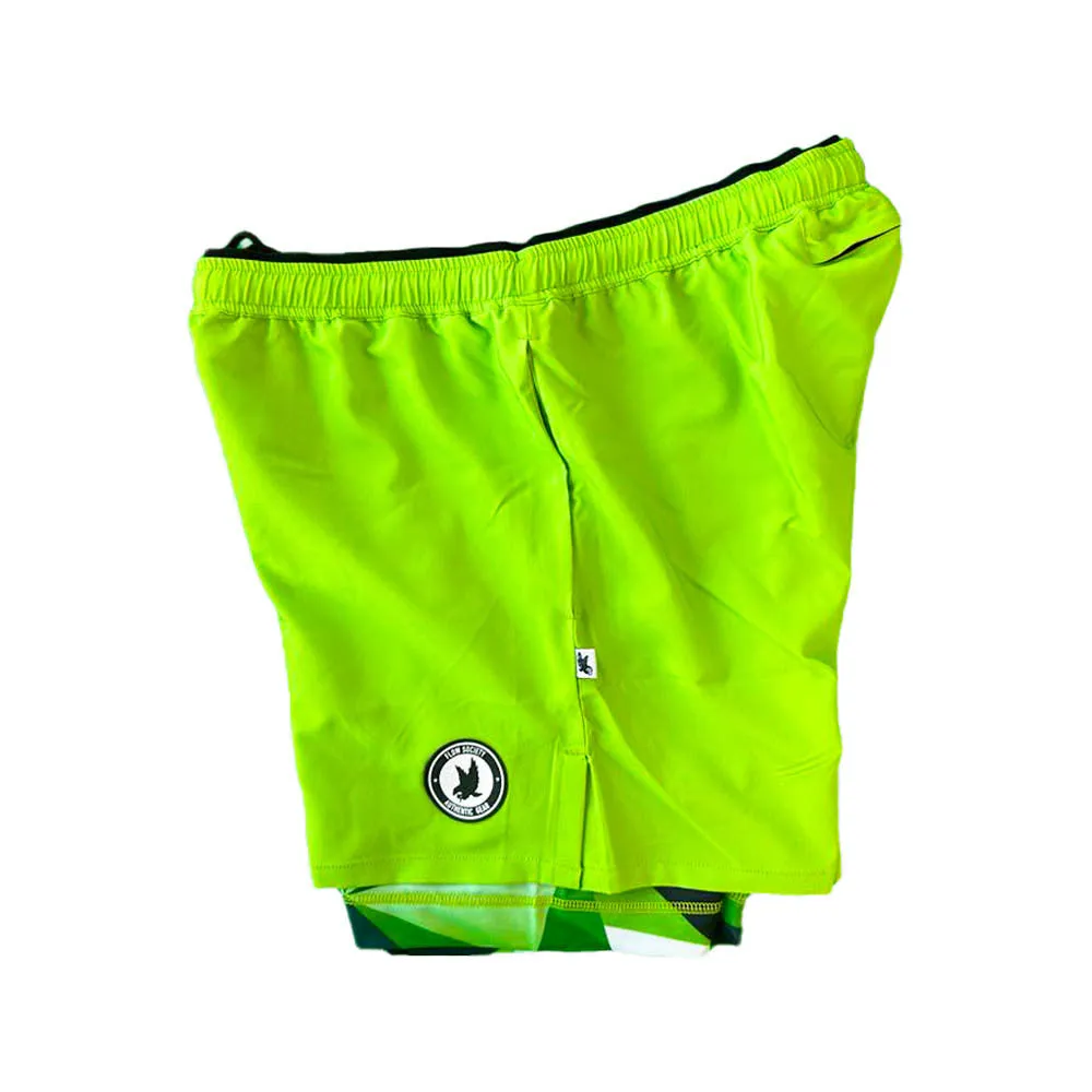 Mens Green Diamond Geo 2-1 Compression 7 Short