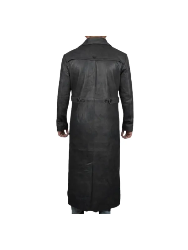 Mens Leather Black Winter Trench Coat