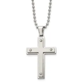 Men's Stainless Steel Brushed & Polished Riveted Cross Necklace, 22 In