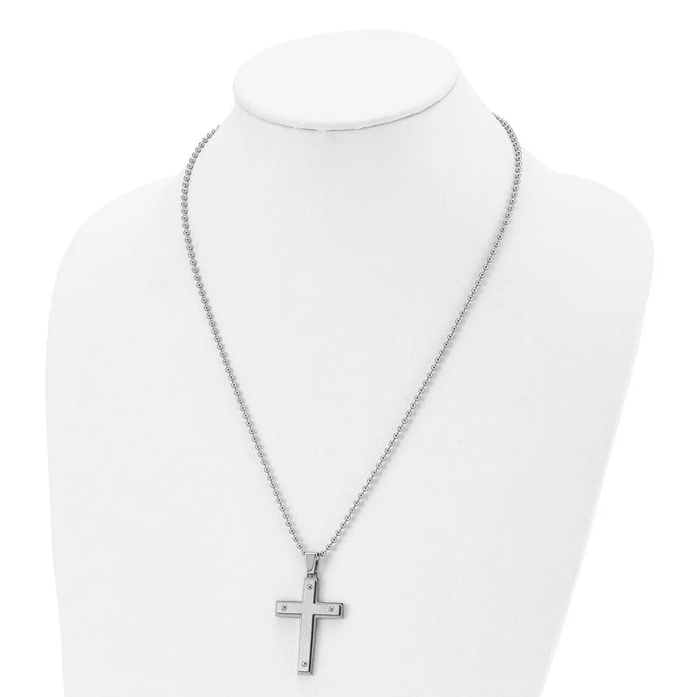 Men's Stainless Steel Brushed & Polished Riveted Cross Necklace, 22 In