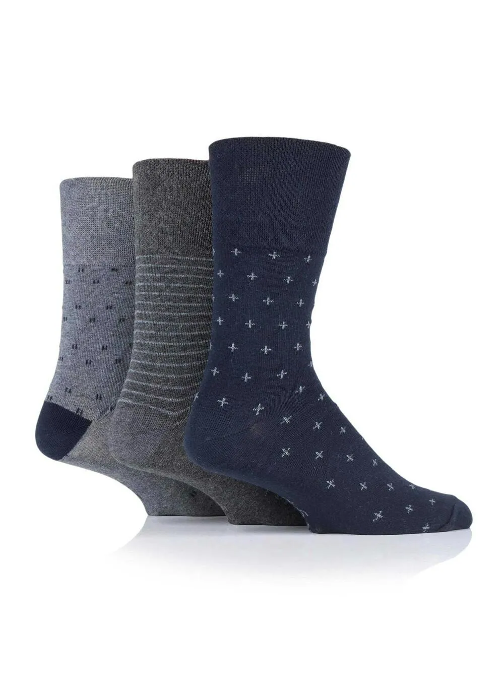 Mid Navy 3 Pairs Design Socks