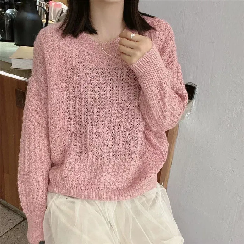 Mohair Round Neck Pullover Long Sleeve Sweater Women