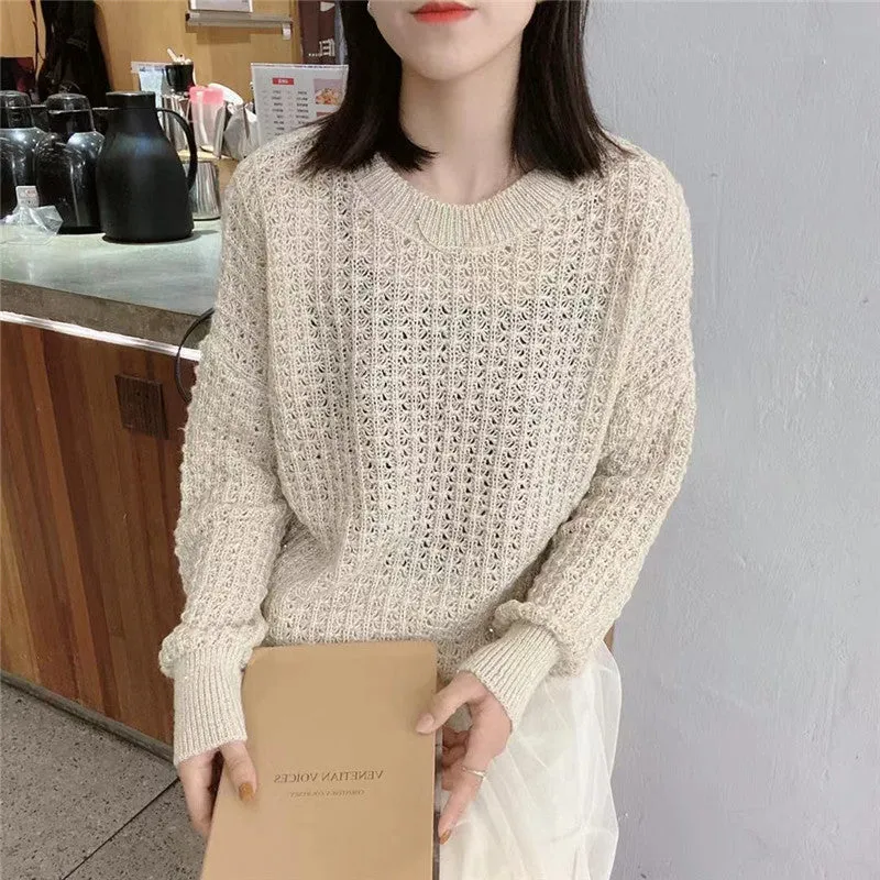 Mohair Round Neck Pullover Long Sleeve Sweater Women