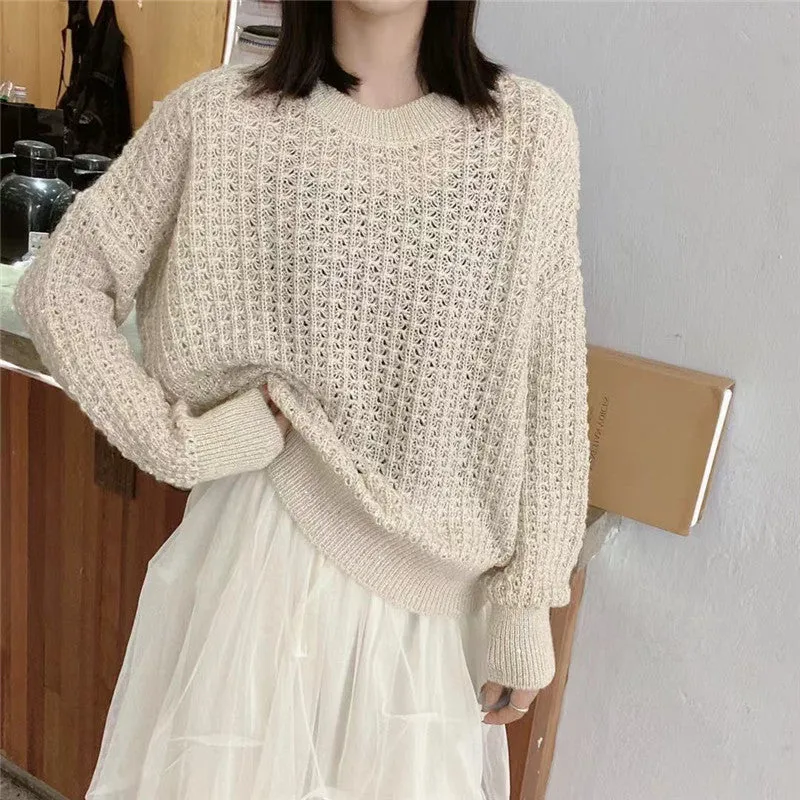 Mohair Round Neck Pullover Long Sleeve Sweater Women