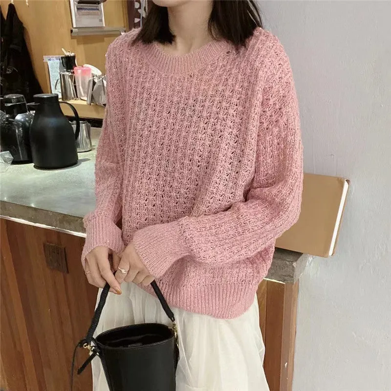 Mohair Round Neck Pullover Long Sleeve Sweater Women