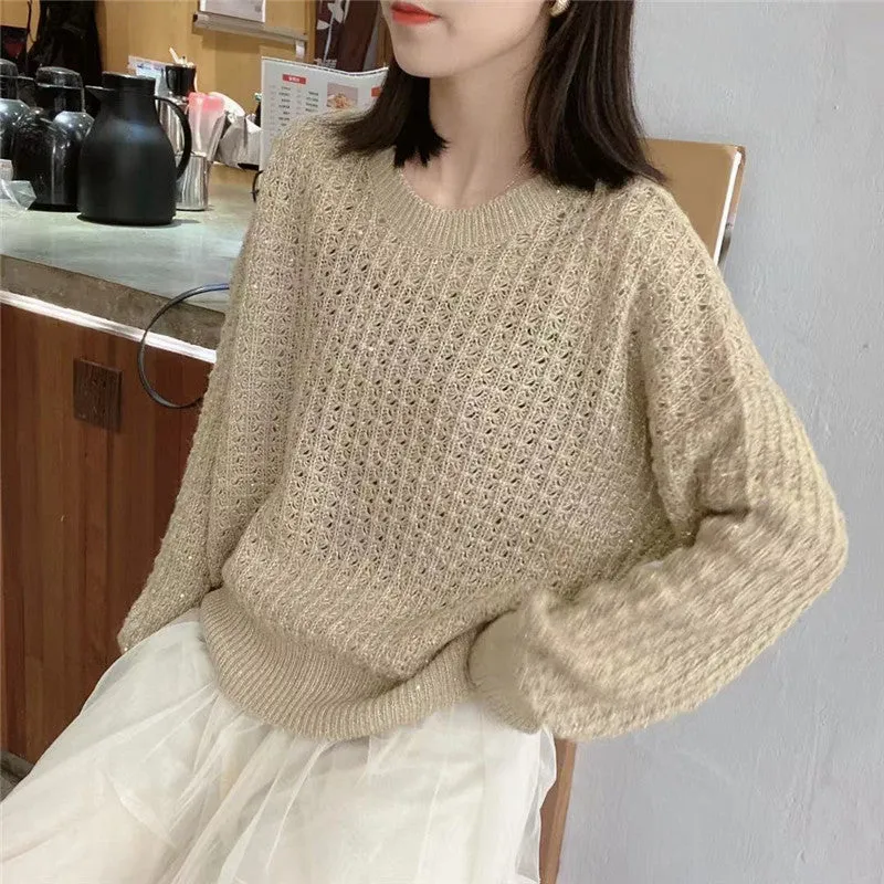 Mohair Round Neck Pullover Long Sleeve Sweater Women