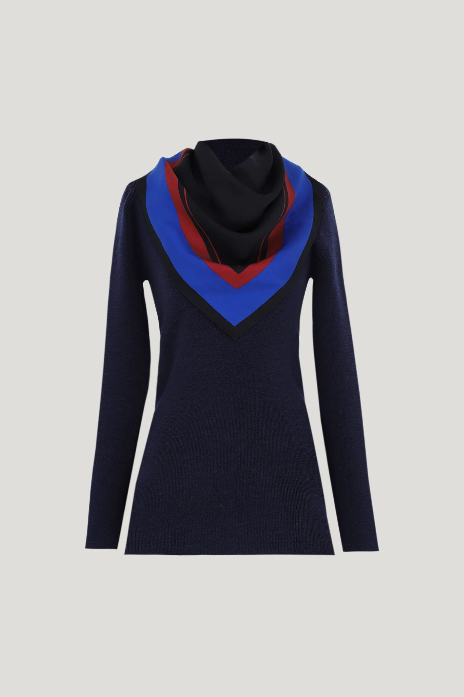 Navy Scarf Knit Pullover