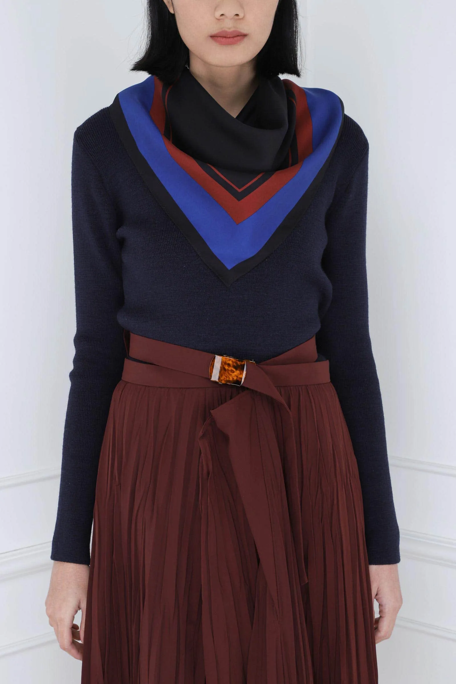 Navy Scarf Knit Pullover