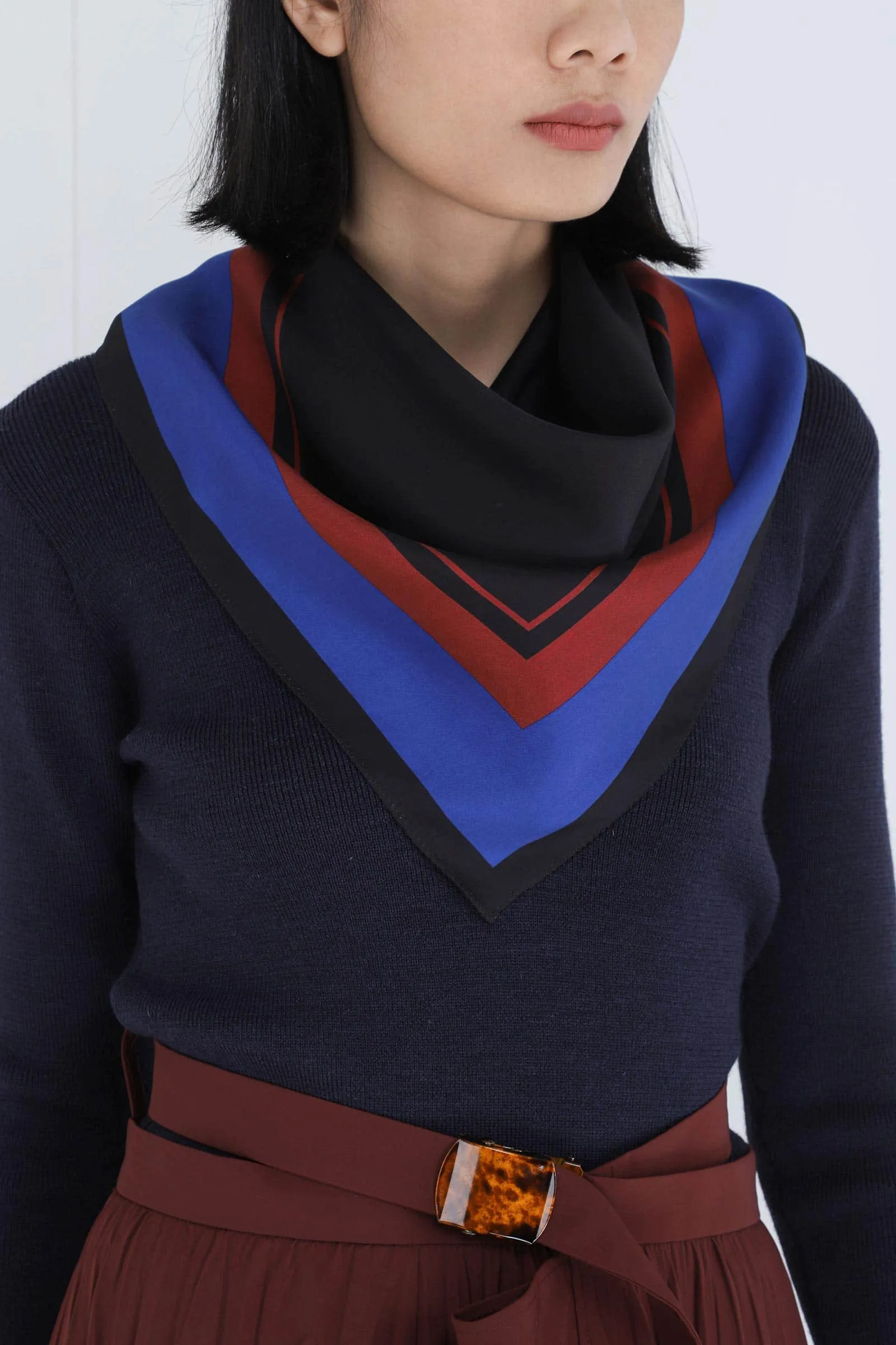 Navy Scarf Knit Pullover