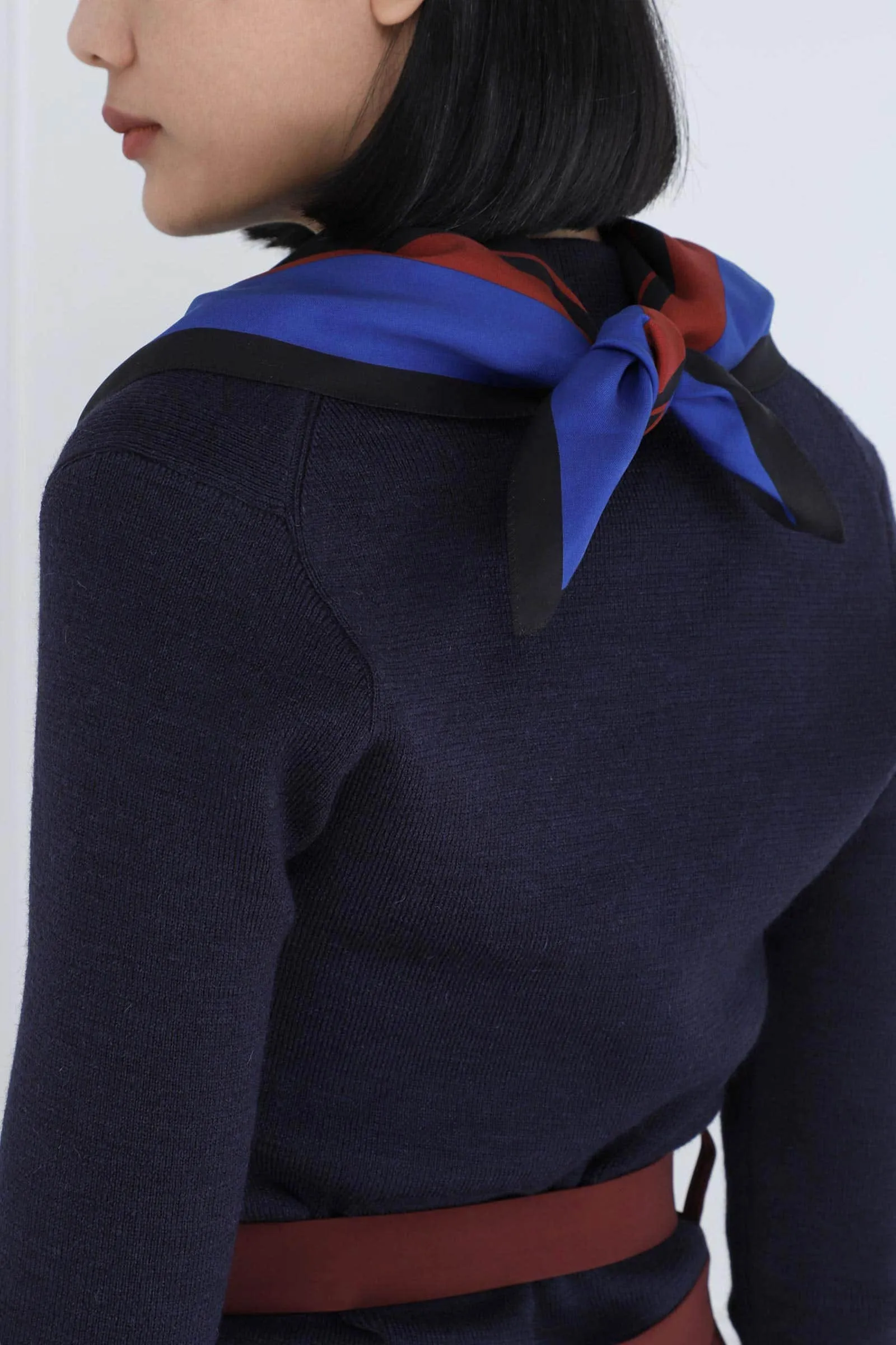 Navy Scarf Knit Pullover