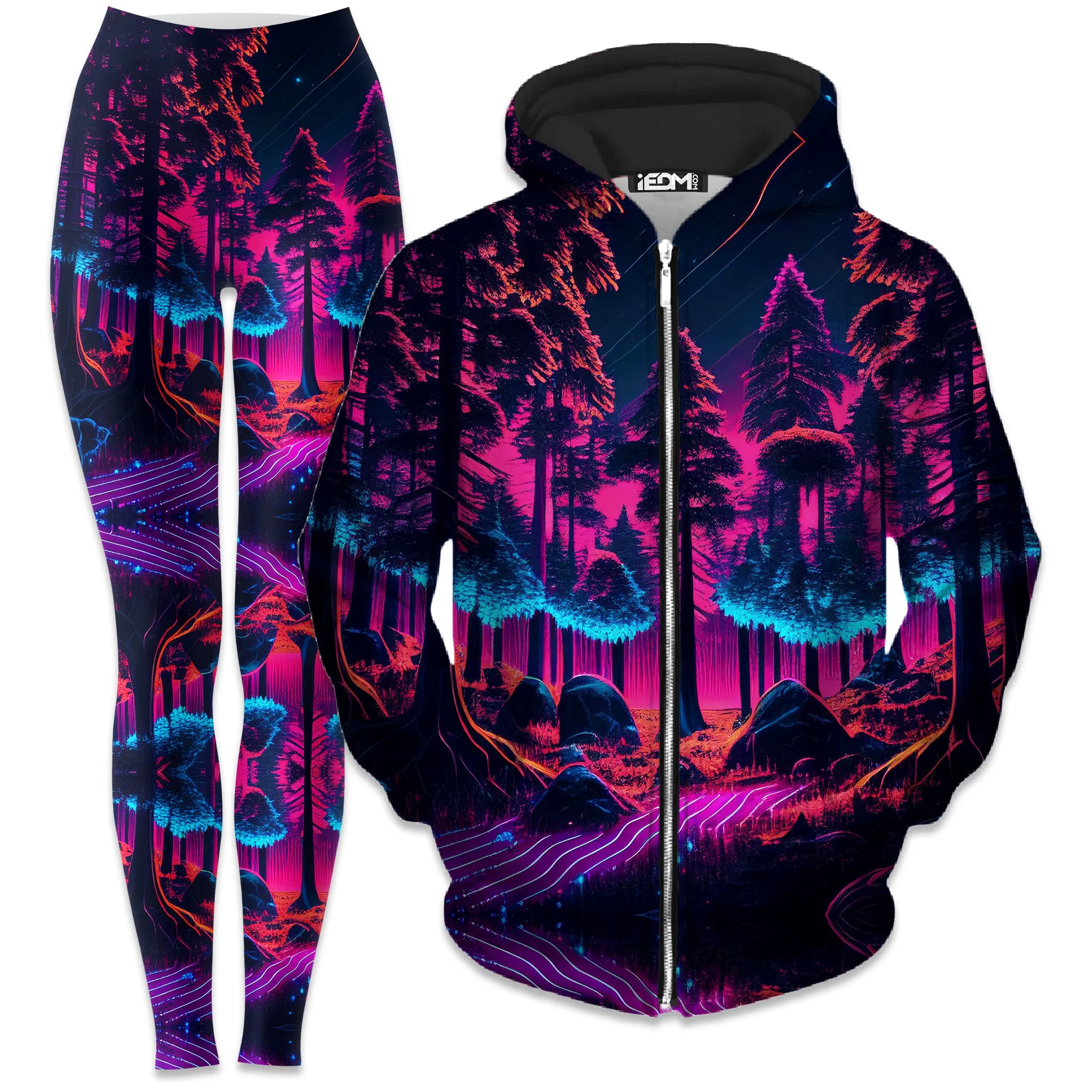 Neon Forest Zip-Up Hoodie and Leggings Combo