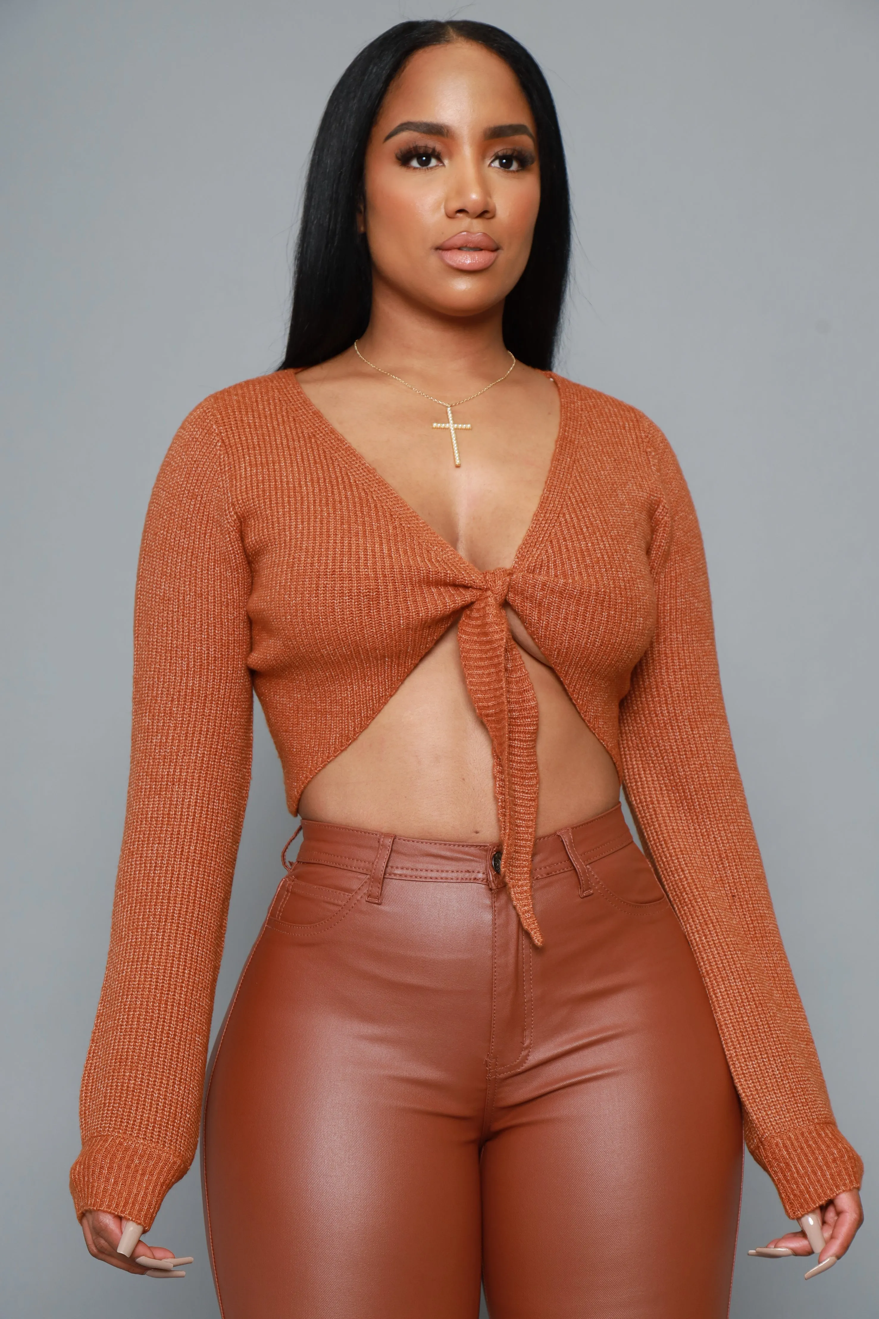 Onto You Cropped Tie Up Sweater - Milk Chocolate