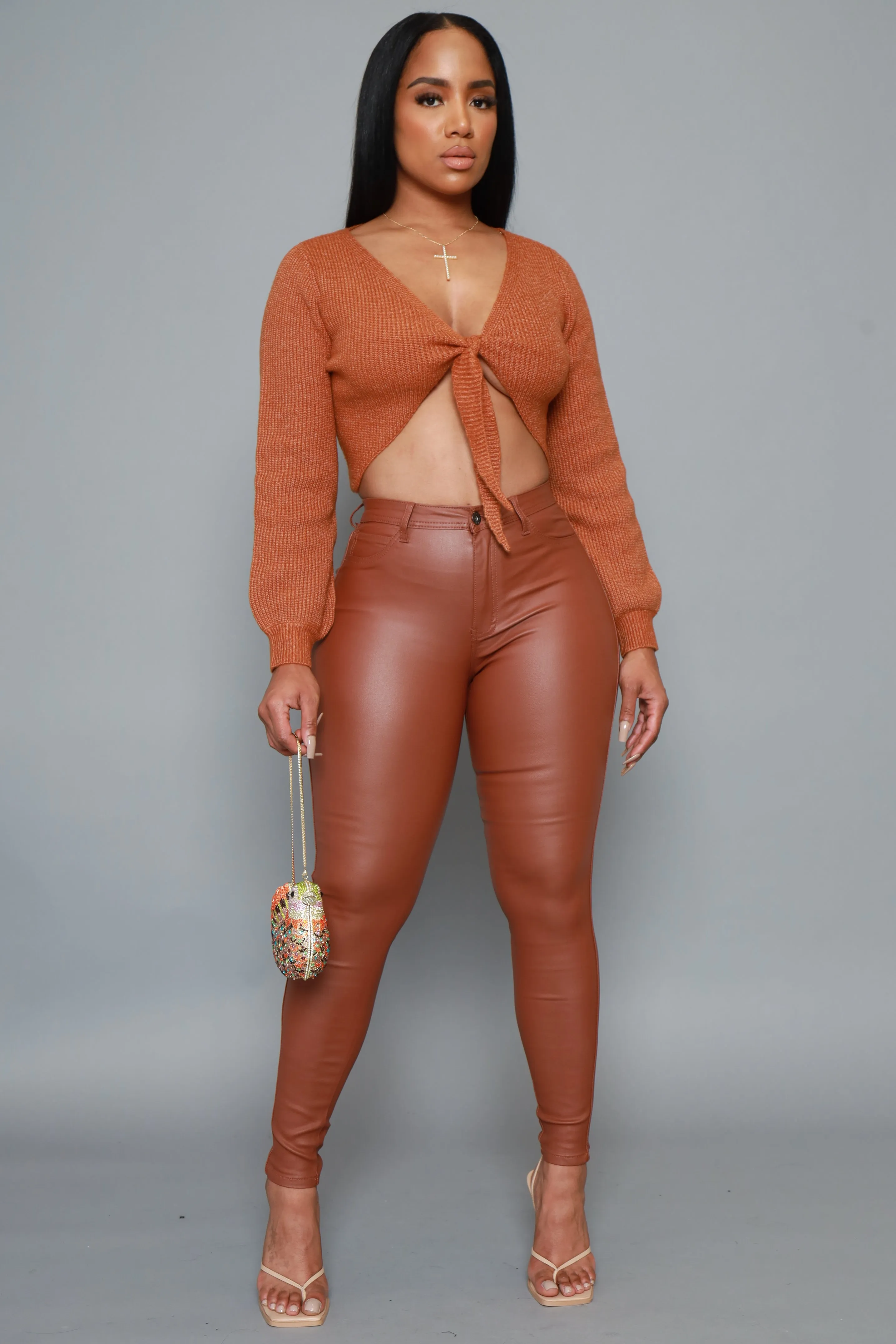 Onto You Cropped Tie Up Sweater - Milk Chocolate