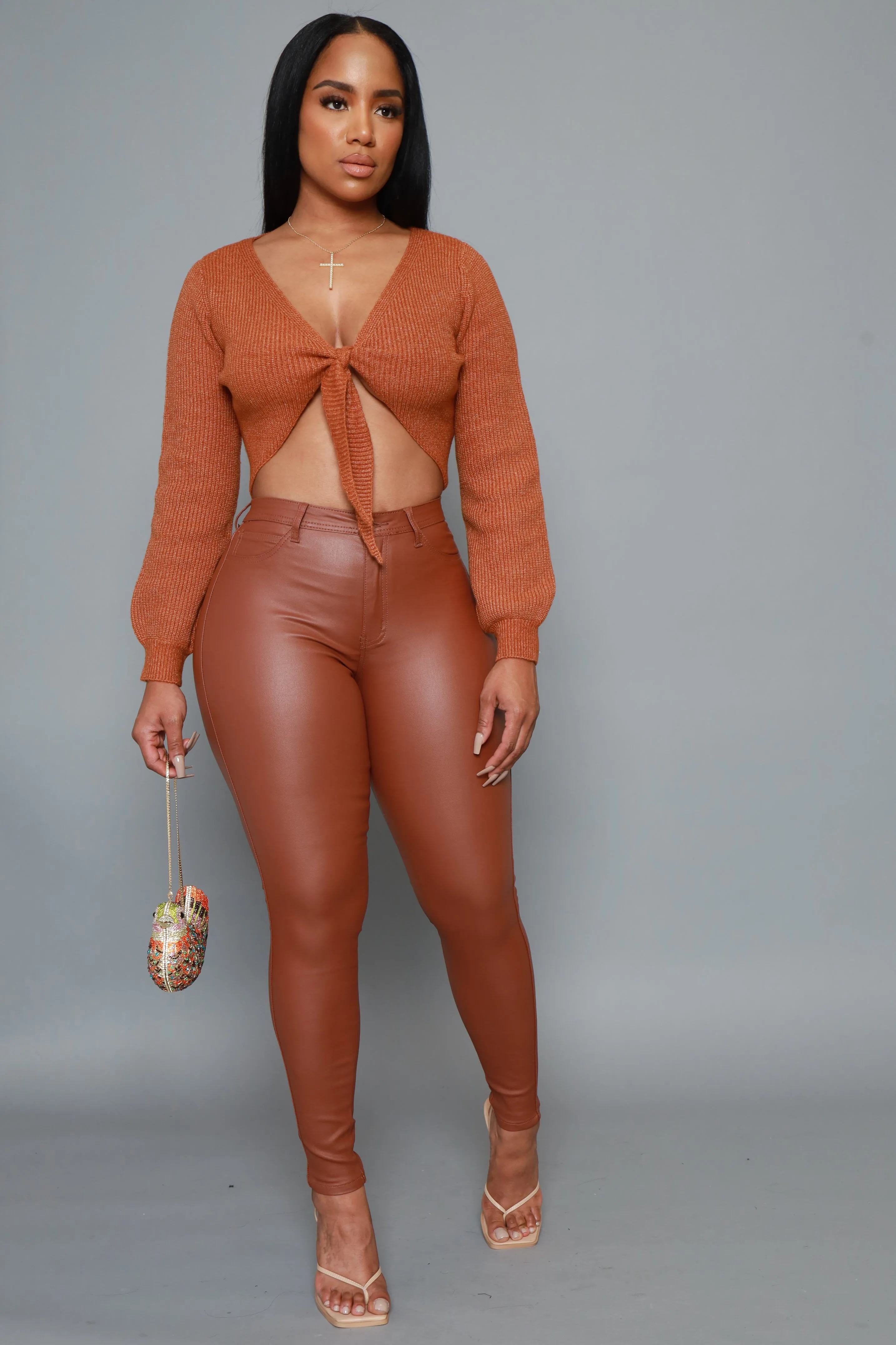 Onto You Cropped Tie Up Sweater - Milk Chocolate