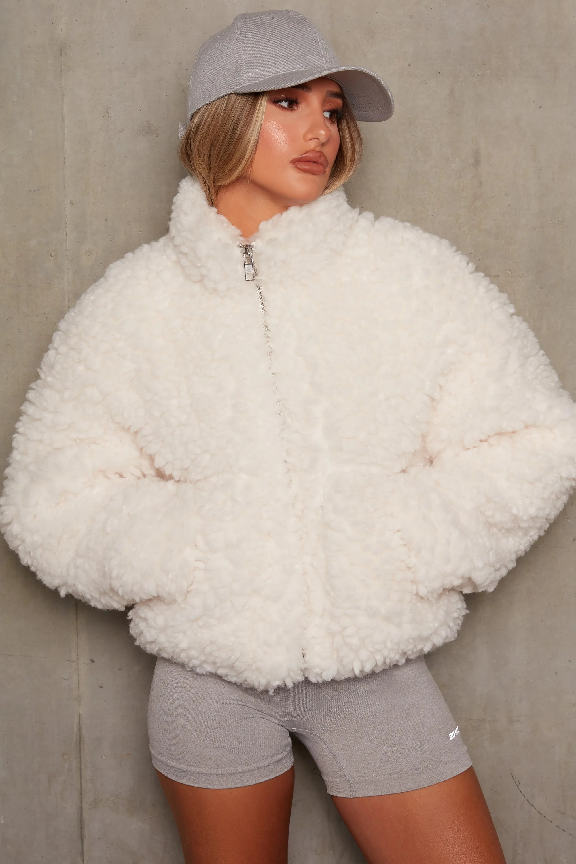 Oversized Boucle Teddy Coat in Ivory