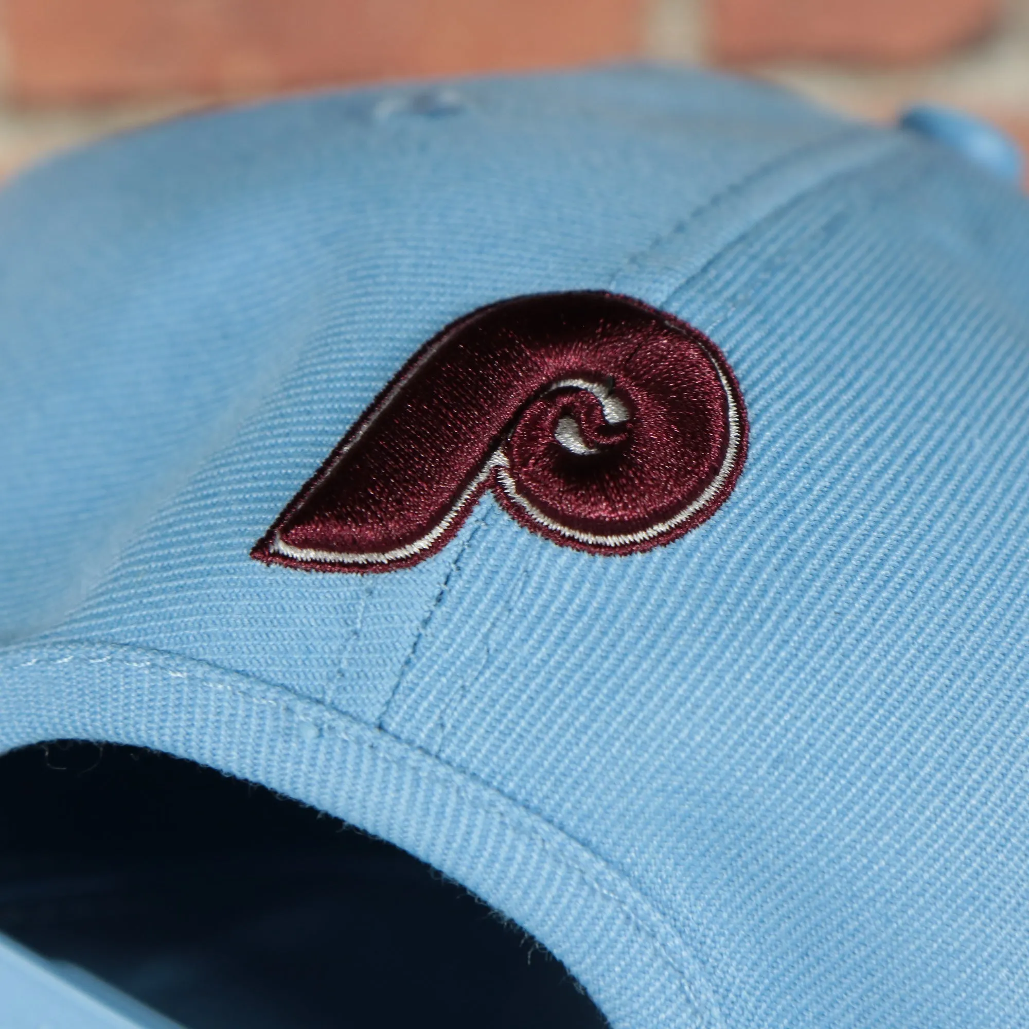 Philadelphia Phillies Cooperstown 1970 Phillies Script 1984 Phillies logo side patch Sky Blue Snapback Hat