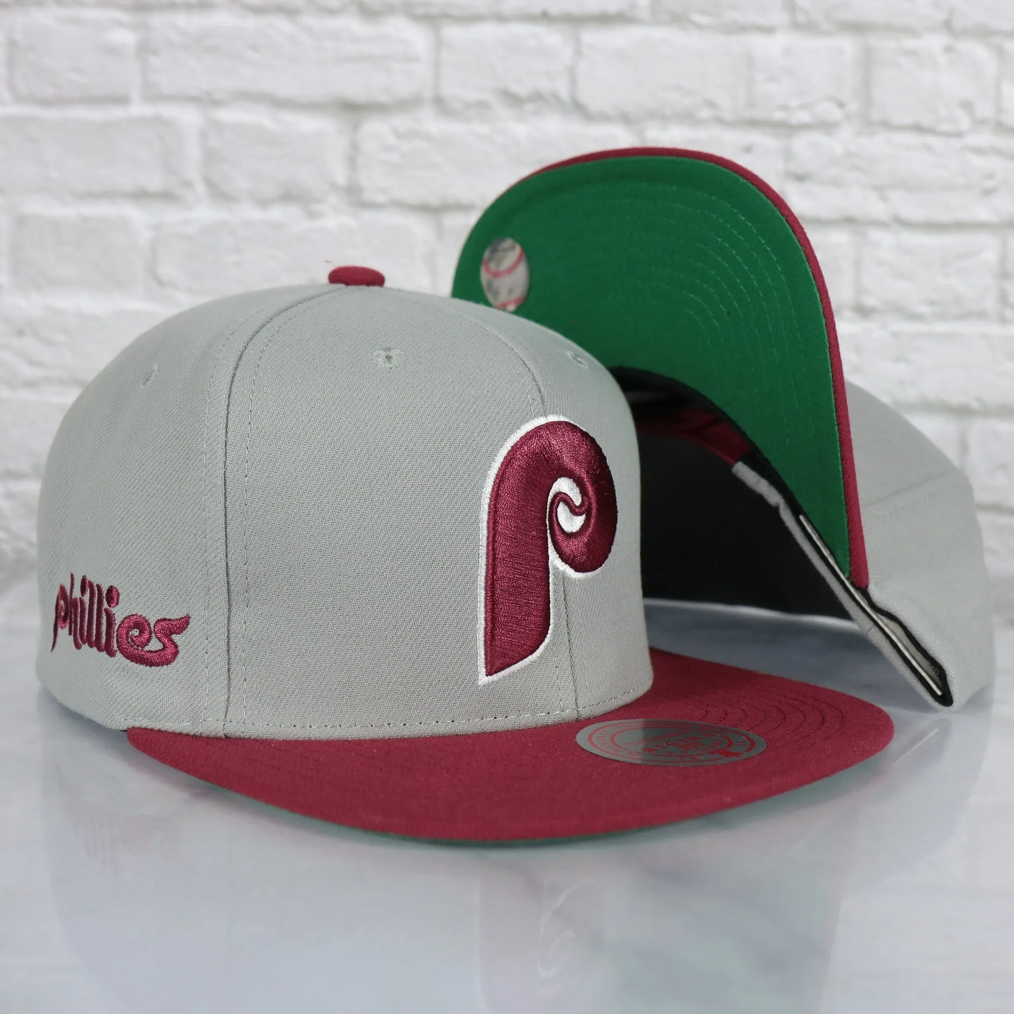 Philadelphia Phillies Cooperstown Phillies script side patch Evergreen Pro Variety Pack | Grey/Maroon Snapback Hat