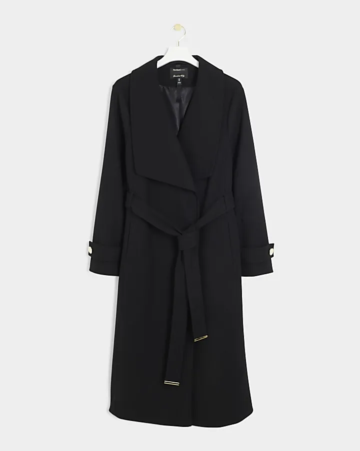 Plus black belted wrap coat