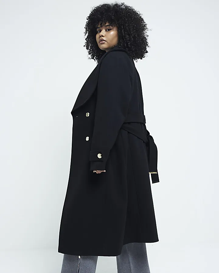 Plus black belted wrap coat