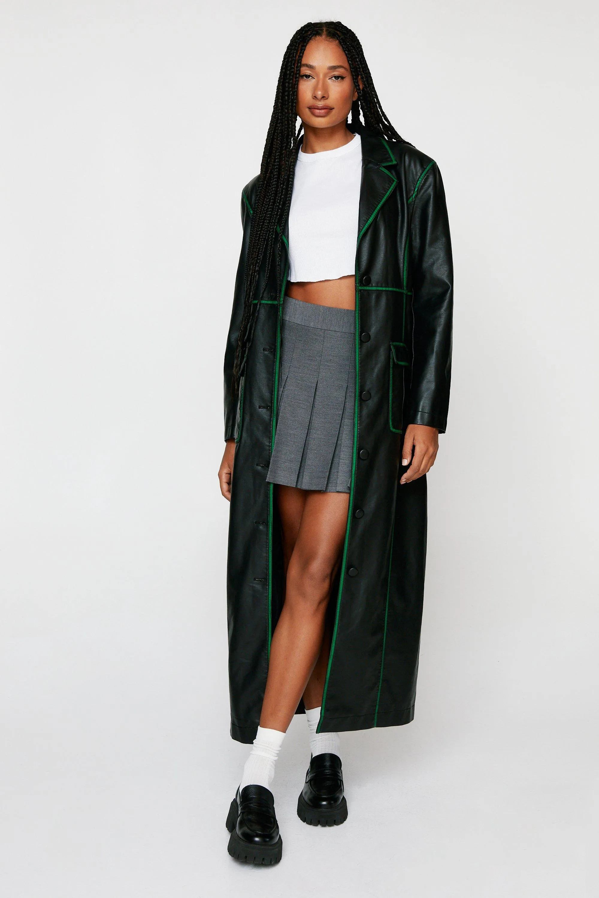 Premium Distressed Faux Leather Duster Coat